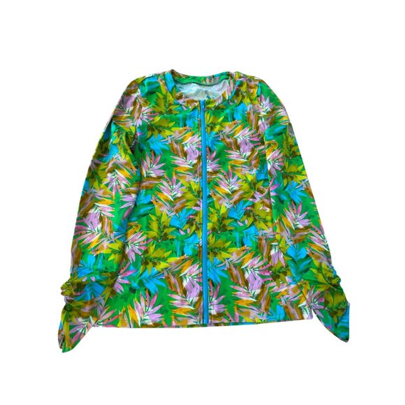 Kim Gravel x Swimsuits For All Zip Front Swim Cardigan Size 8 Caribbean Palms - Picture 2 of 9